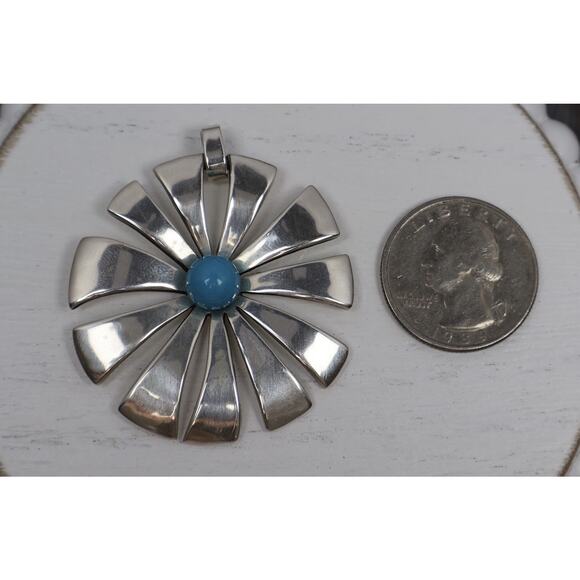 Retired James Avery 925 Large Sunburst Pendant With Turquoise 17.07G / 1.9in - Picture 4 of 5